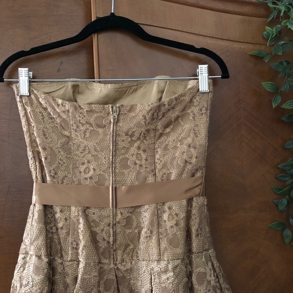 SOLD Betsy & Adam Bronze Lace Strapless Dress - Picture 5 of 8